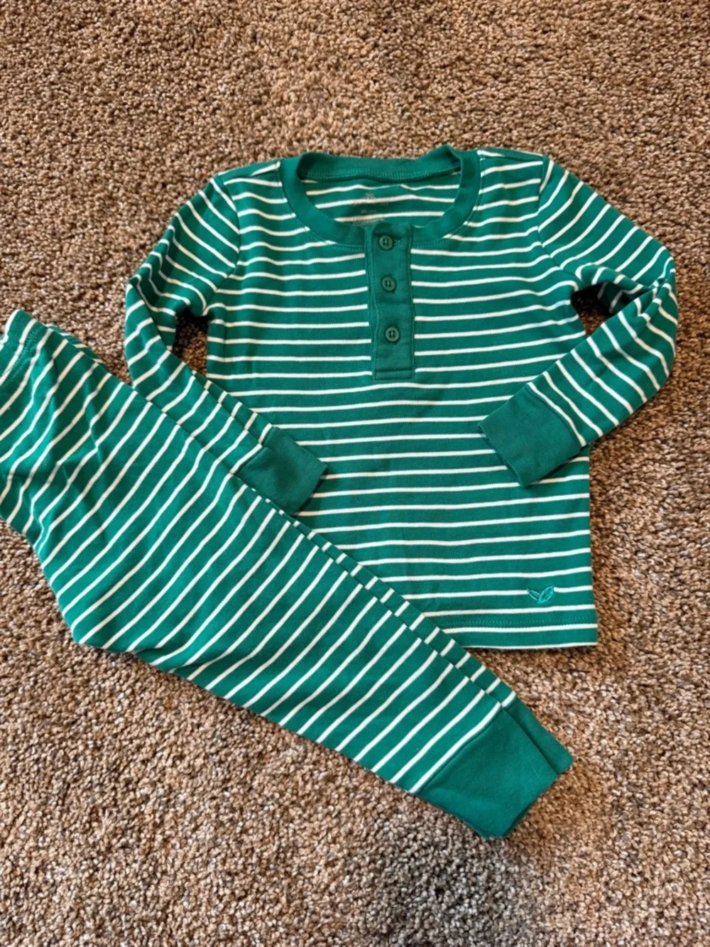PETITE PLUME Pima Cotton Green & White Stripe Pajama Set